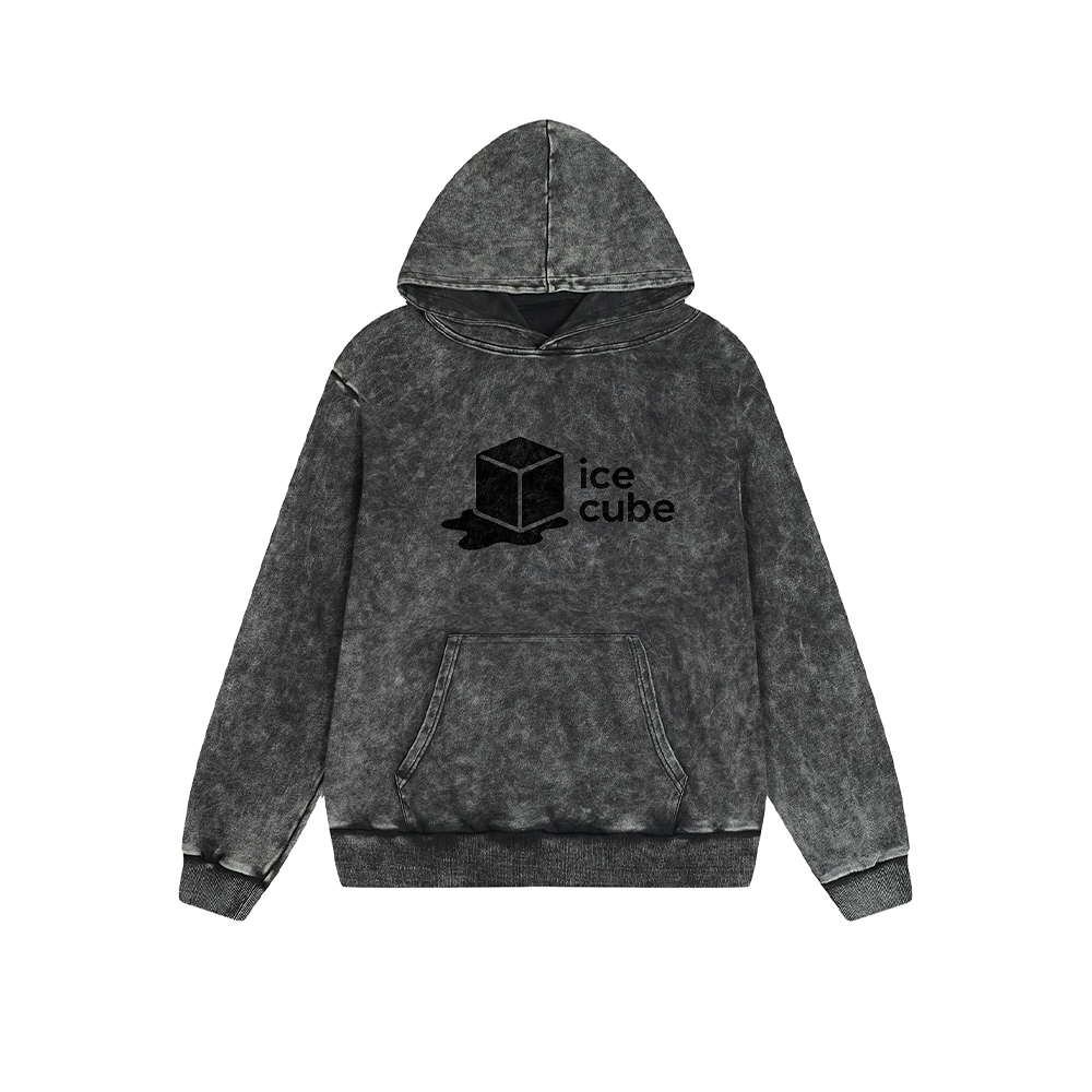 Vintage Washed Hoodie Ice Cube Minimalist Text Graphic Print Casual Daily Streetwear Feel lives