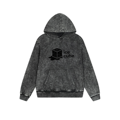 Vintage Washed Hoodie Ice Cube Minimalist Text Graphic Print Casual Daily Streetwear Feel lives