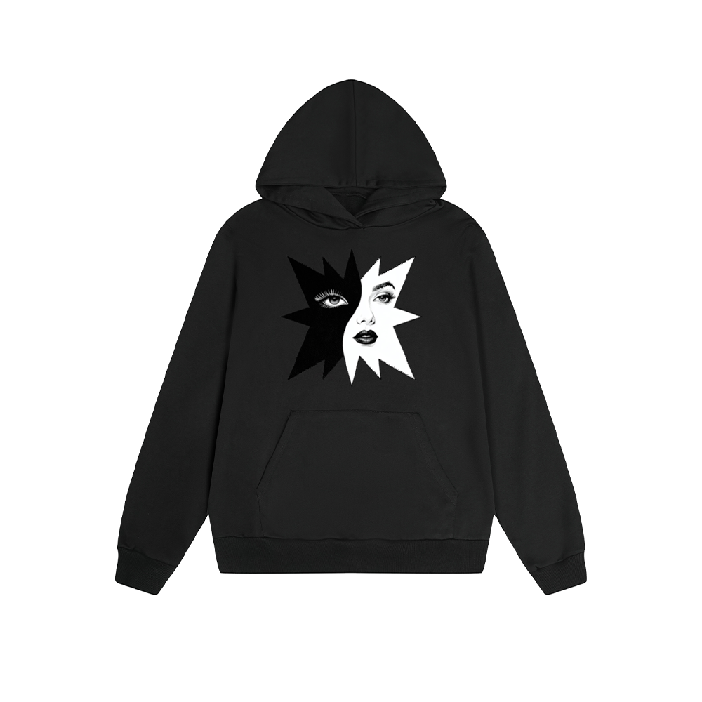 Solid Color Hoodie Yin Yang Face Graphic Print Oversized Pullover Sweatshirt Casual Daily Streetwear Feel lives