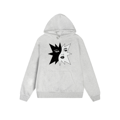 Solid Color Hoodie Yin Yang Face Graphic Print Oversized Pullover Sweatshirt Casual Daily Streetwear Feel lives