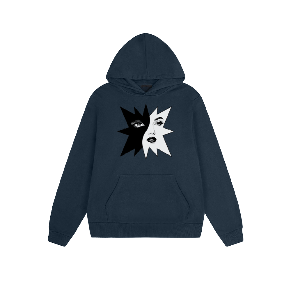 Solid Color Hoodie Yin Yang Face Graphic Print Oversized Pullover Sweatshirt Casual Daily Streetwear Feel lives