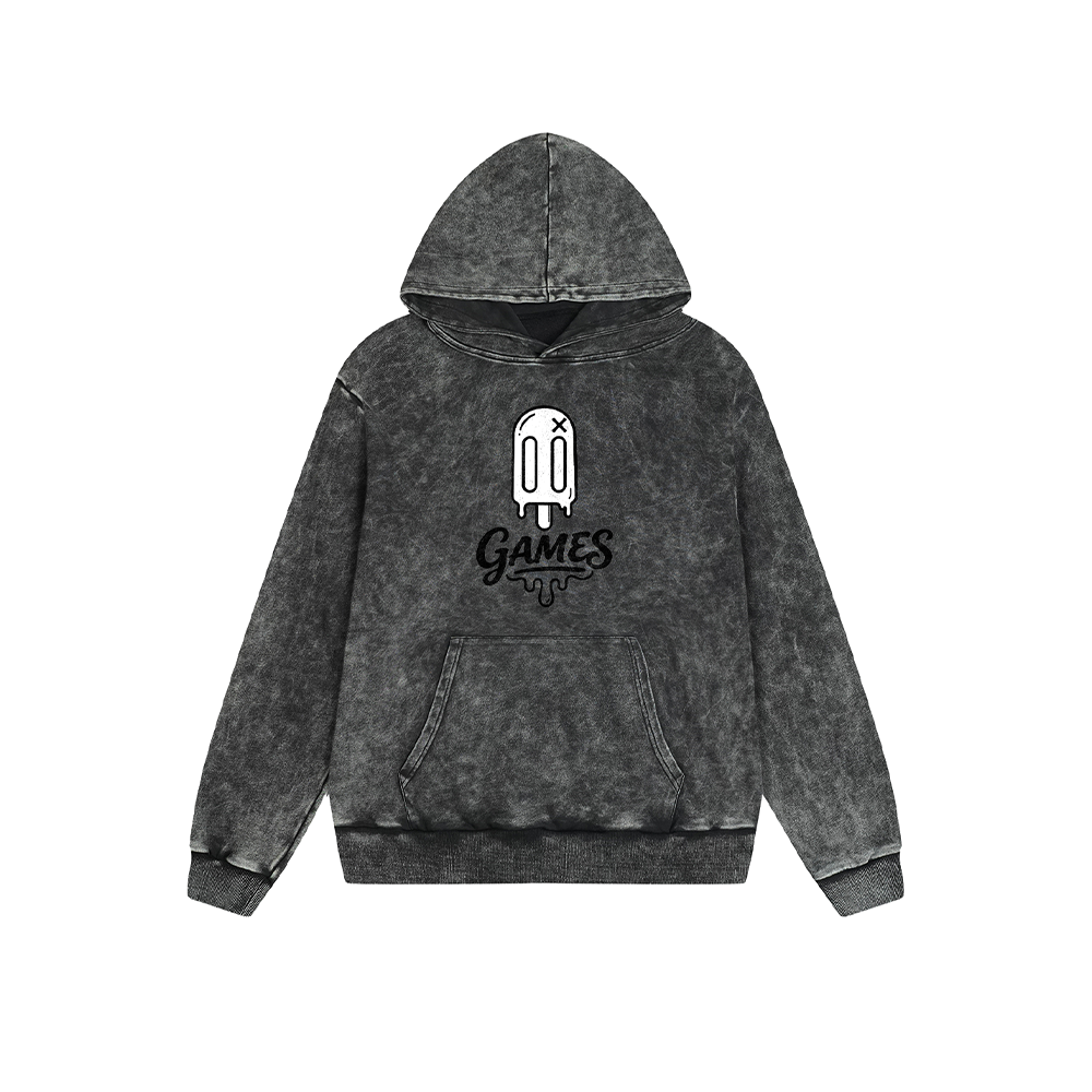 Vintage Washed Hoodie Men Women Games Popsicle Graphic Print Oversized Pullover Sweatshirt Streetwear Feel lives