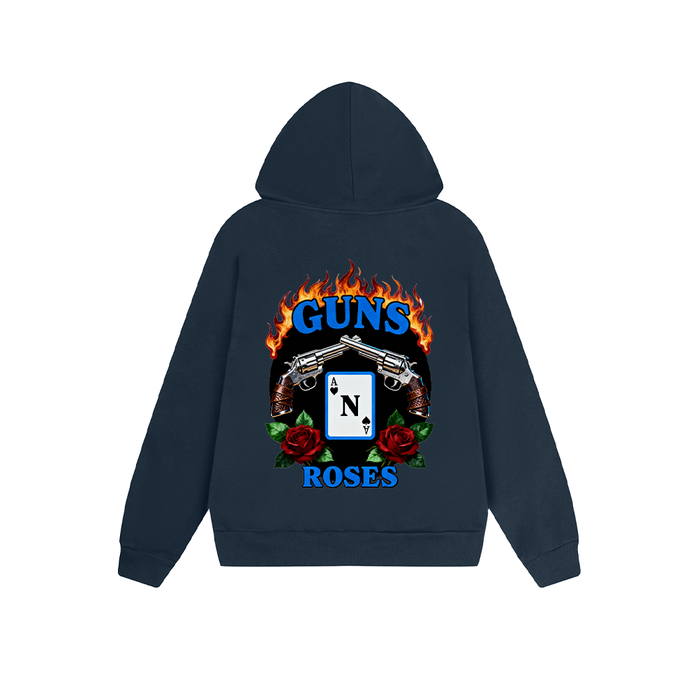 Solid Color Hoodie Guns N Roses Rock Band Graphic Print Oversized Pullover Sweatshirt Casual Daily Streetwear Feel lives