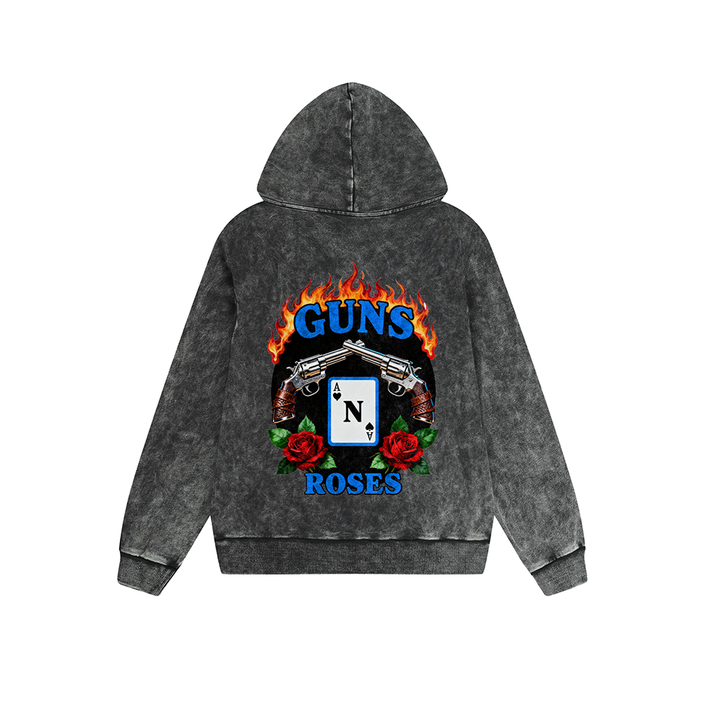 Vintage Washed Hoodie Men Women Guns N Roses Rock Band Graphic Print Oversized Pullover Sweatshirt Streetwear Feel lives