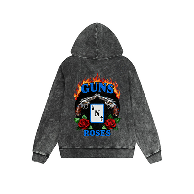 Vintage Washed Hoodie Men Women Guns N Roses Rock Band Graphic Print Oversized Pullover Sweatshirt Streetwear Feel lives