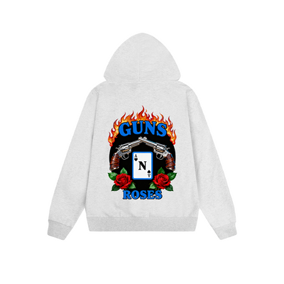 Solid Color Hoodie Guns N Roses Rock Band Graphic Print Oversized Pullover Sweatshirt Casual Daily Streetwear Feel lives