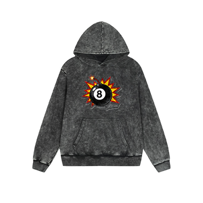 Vintage Washed Hoodie Men Women 8 Ball Explosion Graphic Print Oversized Pullover Sweatshirt Streetwear Feel lives
