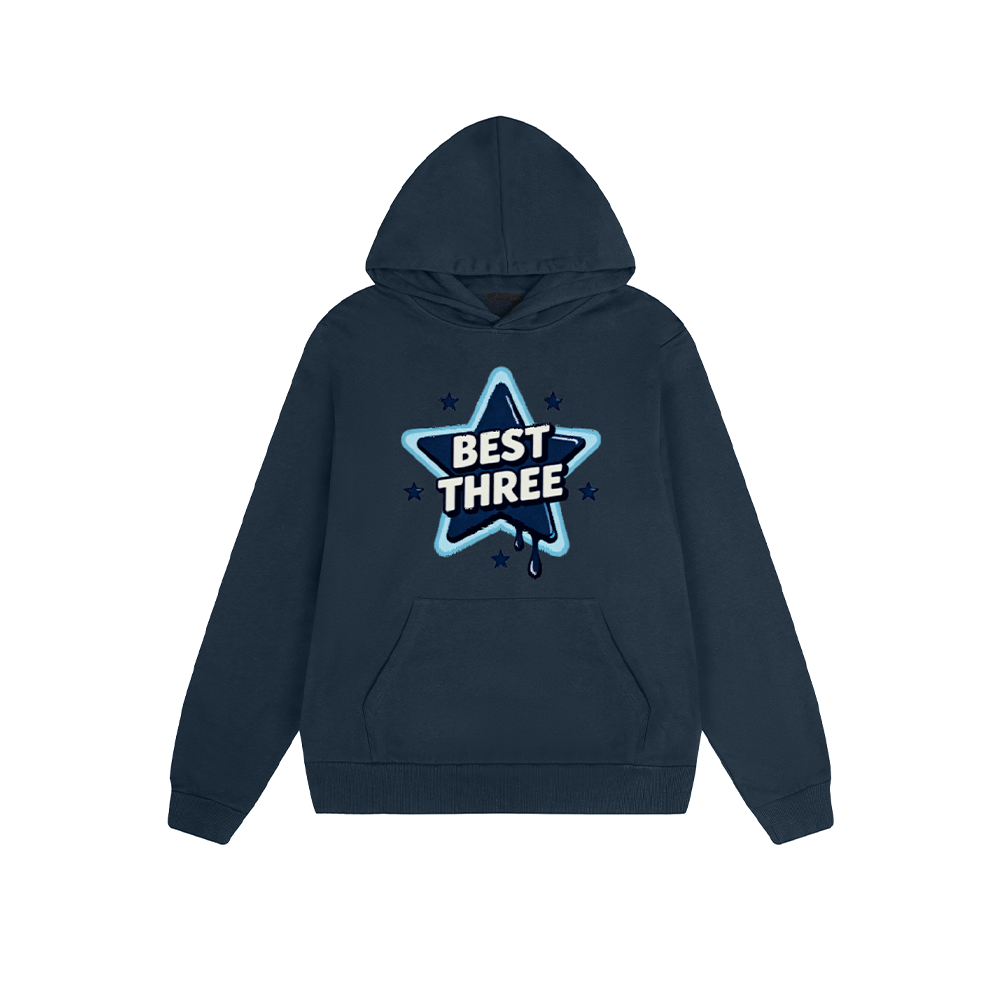 Solid Color Hoodie Best Three Star Graphic Print Oversized Pullover Sweatshirt Casual Daily Streetwear Feel lives