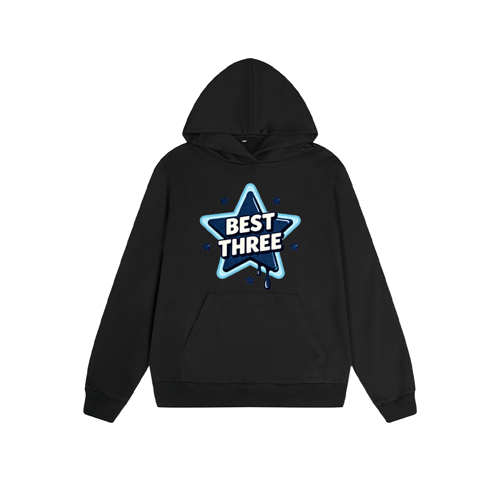 Solid Color Hoodie Best Three Star Graphic Print Oversized Pullover Sweatshirt Casual Daily Streetwear Feel lives
