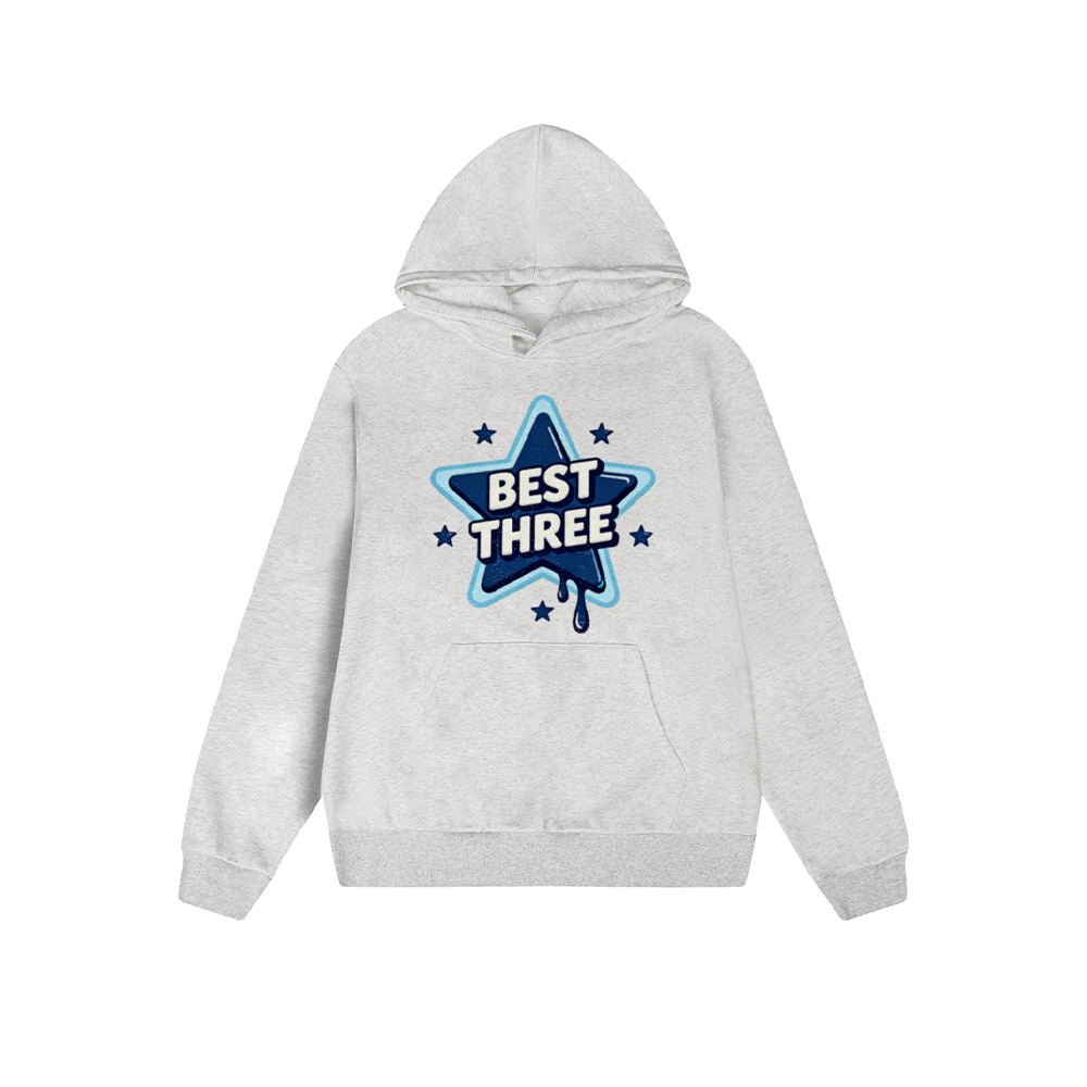 Solid Color Hoodie Best Three Star Graphic Print Oversized Pullover Sweatshirt Casual Daily Streetwear Feel lives