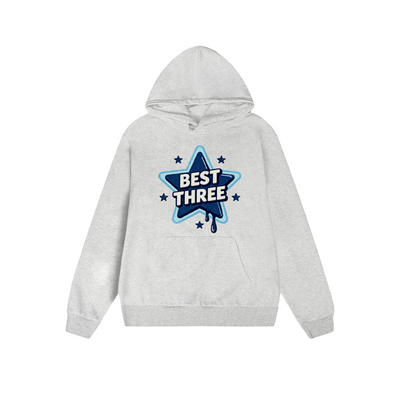 Solid Color Hoodie Best Three Star Graphic Print Oversized Pullover Sweatshirt Casual Daily Streetwear Feel lives