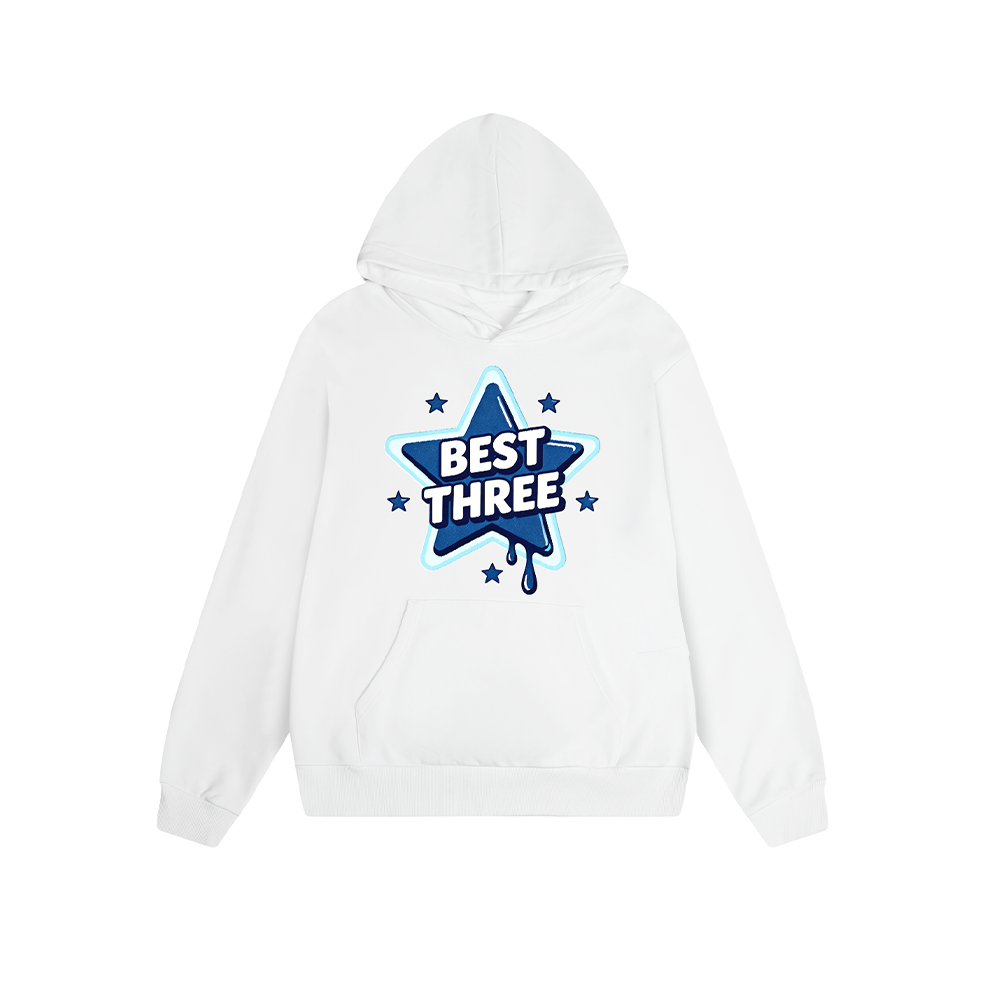 Solid Color Hoodie Best Three Star Graphic Print Oversized Pullover Sweatshirt Casual Daily Streetwear Feel lives