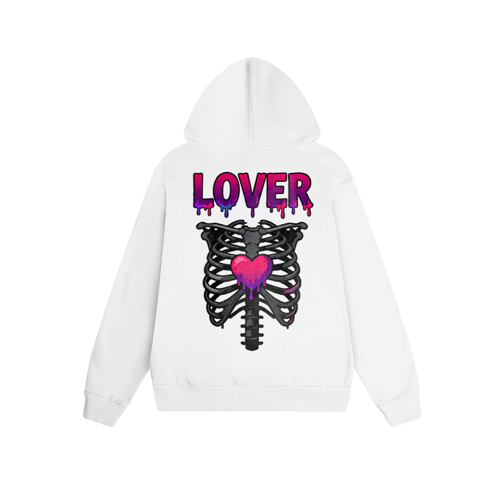 Solid Color Hoodie Lover Skeleton Heart Graphic Print Oversized Pullover Sweatshirt Casual Daily Streetwear Feel lives