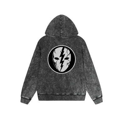 Vintage Washed Hoodie Men Women Skull Lightning Bolt Graphic Print Oversized Pullover Sweatshirt Streetwear Feel lives