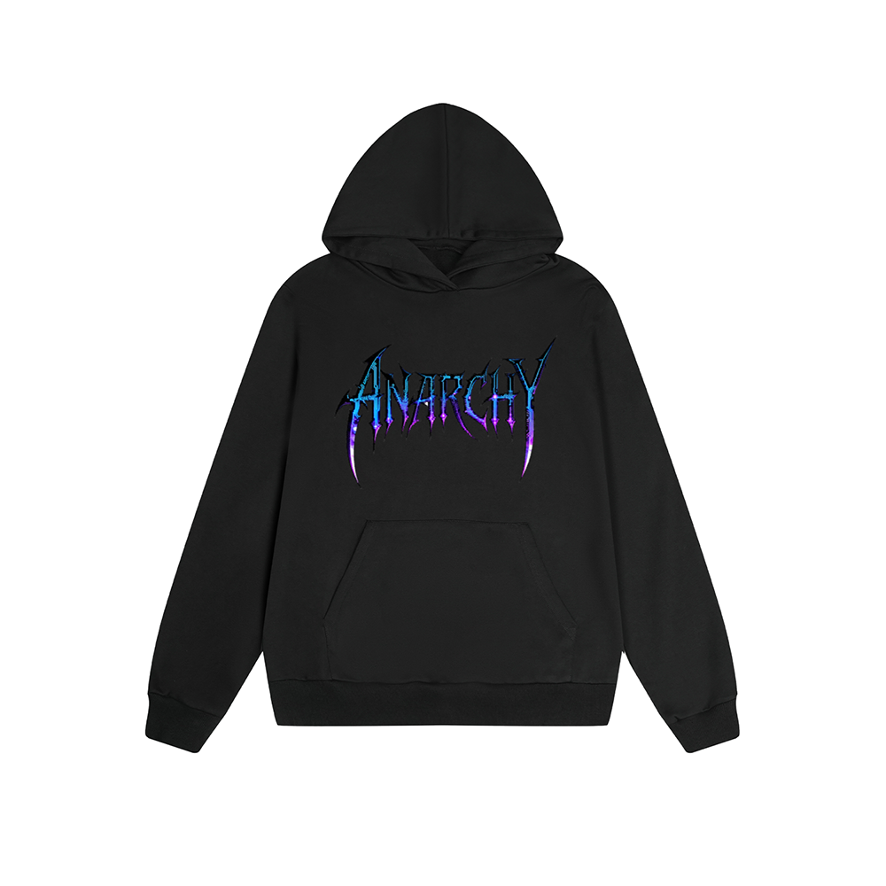 Solid Color Hoodie Anarchy Metal Style Graphic Print Oversized Pullover Sweatshirt Casual Daily Streetwear Feel lives