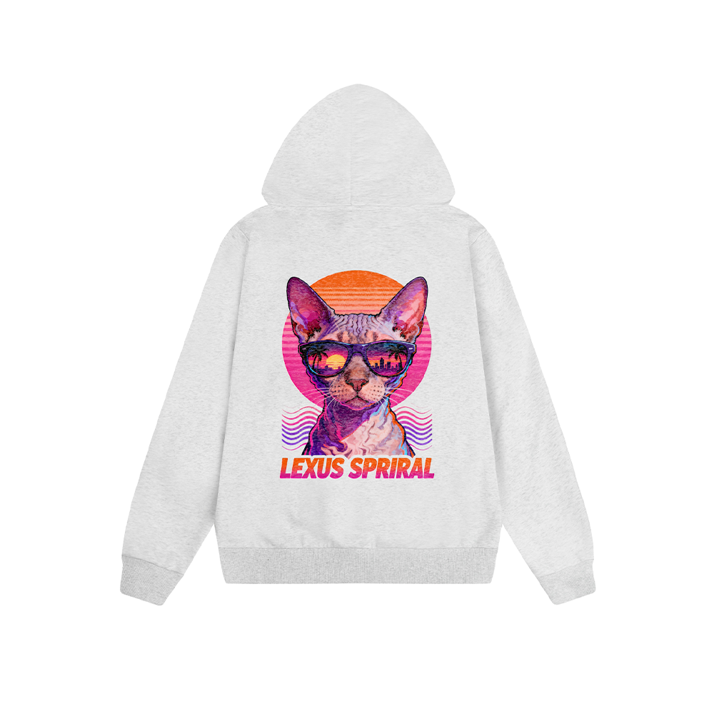 Solid Color Hoodie Cool Cat Retro Sunset Vaporwave Graphic Print Oversized Pullover Sweatshirt Casual Daily Streetwear Feel lives