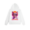 Solid Color Hoodie Cool Cat Retro Sunset Vaporwave Graphic Print Oversized Pullover Sweatshirt Casual Daily Streetwear Feel lives