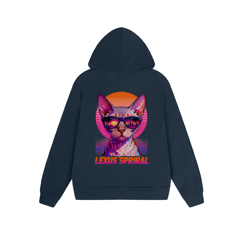 Solid Color Hoodie Cool Cat Retro Sunset Vaporwave Graphic Print Oversized Pullover Sweatshirt Casual Daily Streetwear Feel lives