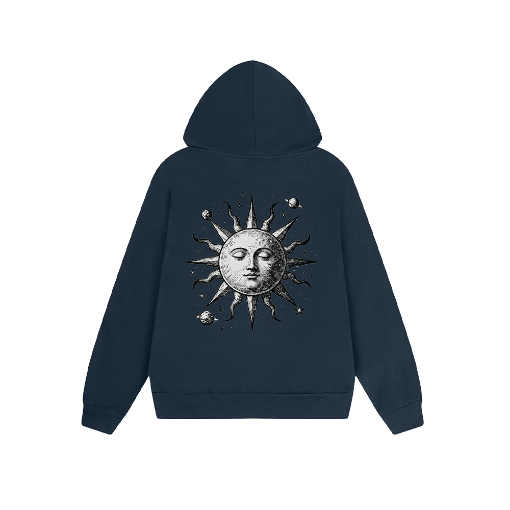 Solid Color Hoodie Sun Moon Celestial Graphic Print Oversized Pullover Sweatshirt Casual Daily Streetwear Feel lives