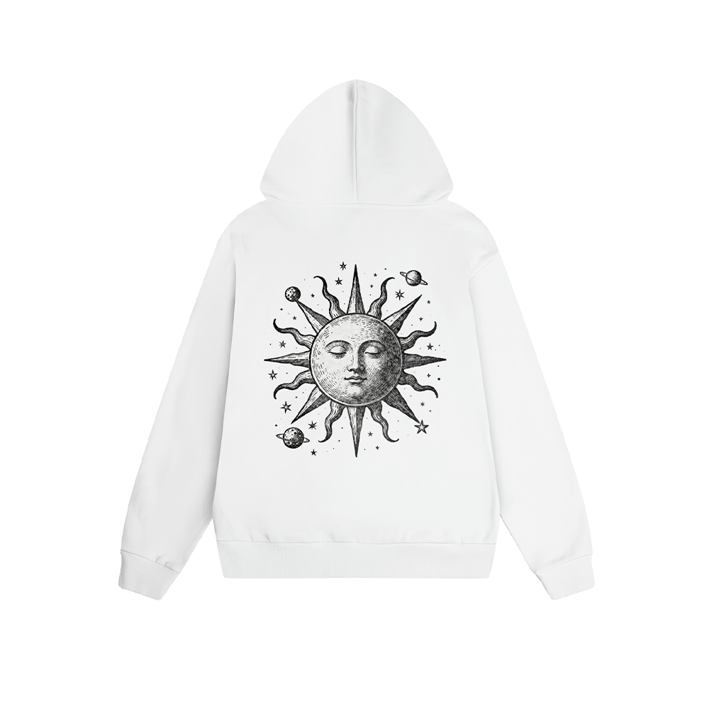 Solid Color Hoodie Sun Moon Celestial Graphic Print Oversized Pullover Sweatshirt Casual Daily Streetwear Feel lives