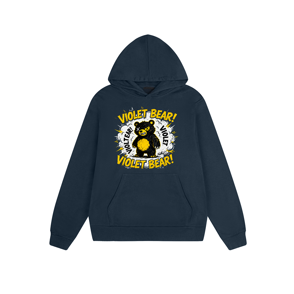 Solid Color Hoodie Violet Bear Cartoon Graphic Print Oversized Pullover Sweatshirt Casual Daily Streetwear Feel lives