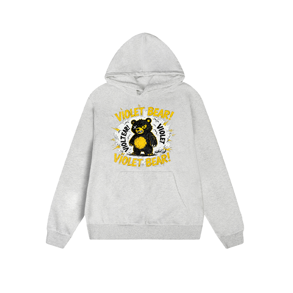 Solid Color Hoodie Violet Bear Cartoon Graphic Print Oversized Pullover Sweatshirt Casual Daily Streetwear Feel lives