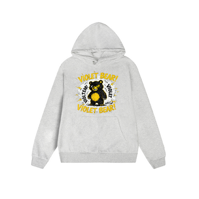 Solid Color Hoodie Violet Bear Cartoon Graphic Print Oversized Pullover Sweatshirt Casual Daily Streetwear Feel lives