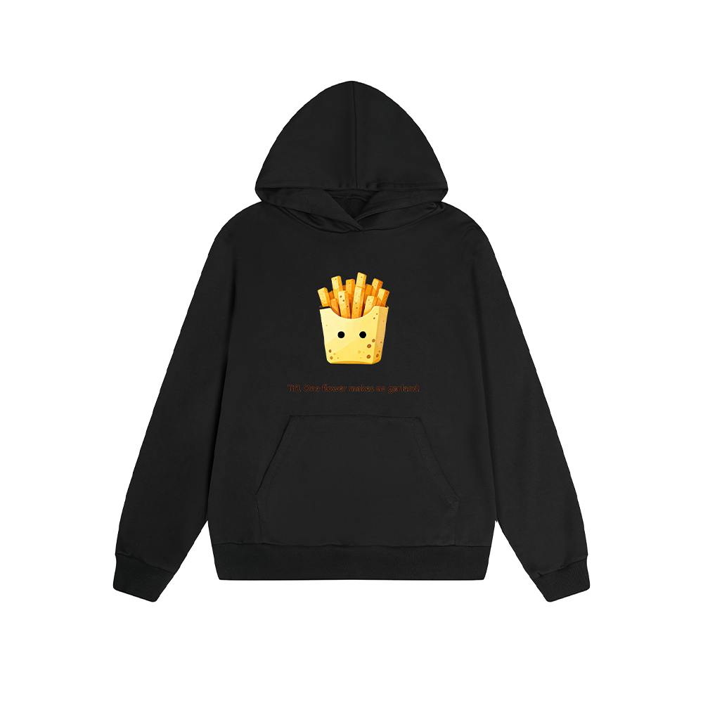 Solid Color Hoodie Cute French Fries Cartoon Graphic Print Oversized Pullover Sweatshirt Casual Daily Streetwear Feel lives