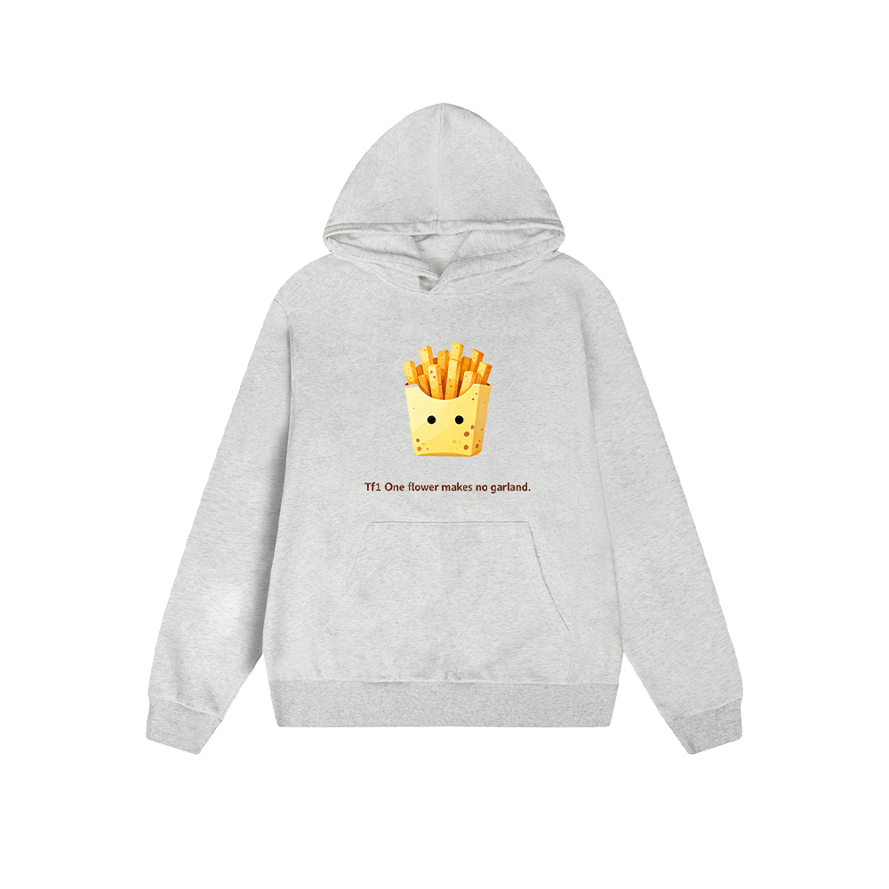 Solid Color Hoodie Cute French Fries Cartoon Graphic Print Oversized Pullover Sweatshirt Casual Daily Streetwear Feel lives