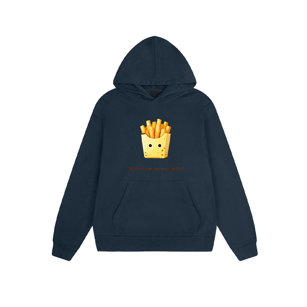 Solid Color Hoodie Cute French Fries Cartoon Graphic Print Oversized Pullover Sweatshirt Casual Daily Streetwear Feel lives