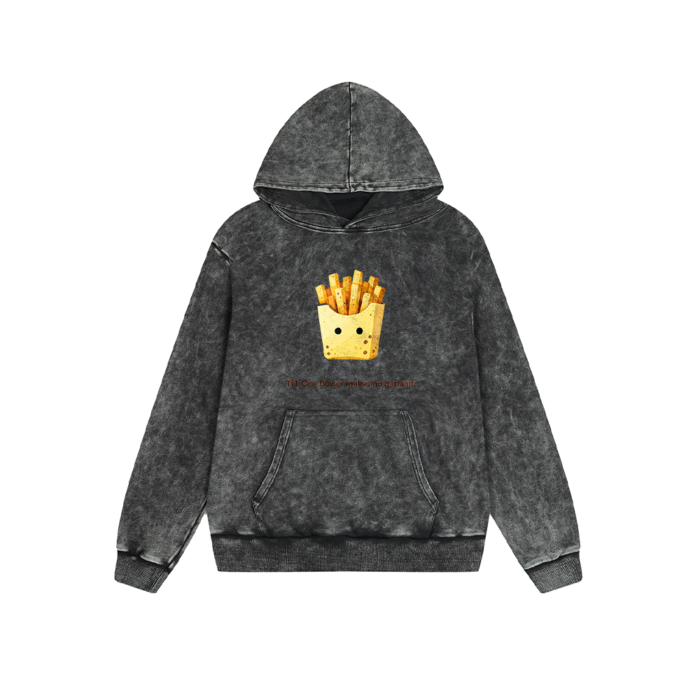 Cartoon French Fries Graphic Hoodie - Funny Slogan Pullover Sweatshirt