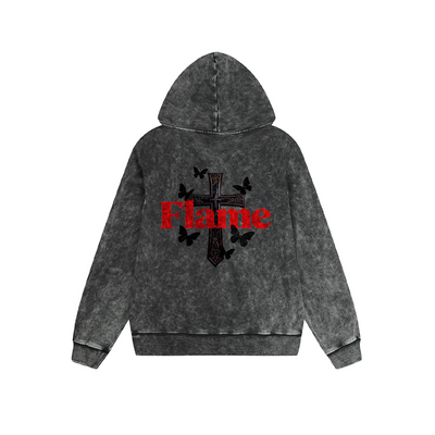 Cross & Butterfly Flame Graphic Hoodie - Streetwear Pullover Sweatshirt