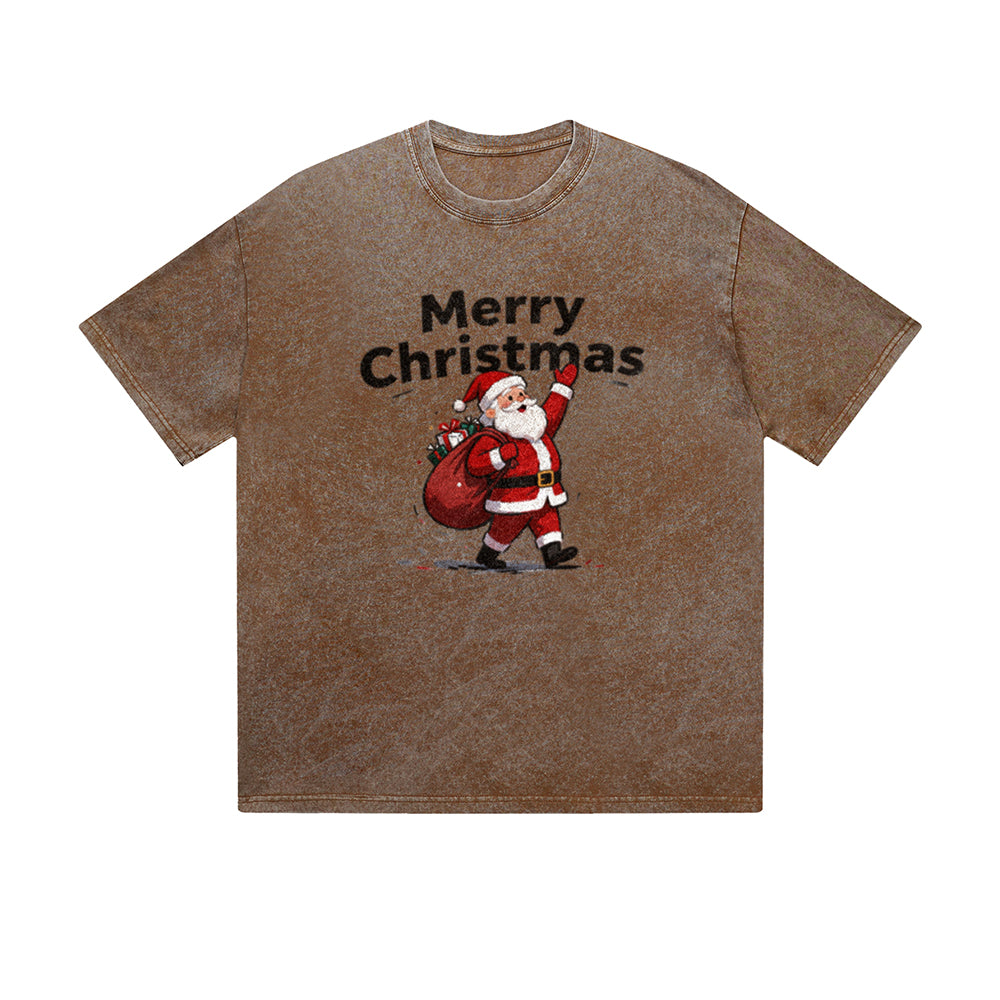 Solid Color T-Shirt Merry Christmas Santa Claus Holiday Graphic Print Casual Daily Streetwear Feel lives