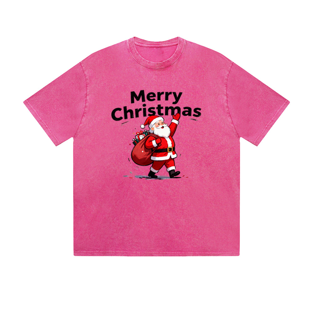 Solid Color T-Shirt Merry Christmas Santa Claus Holiday Graphic Print Casual Daily Streetwear Feel lives
