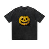 Vintage Washed T-Shirt Halloween Pumpkin Skull Face Graphic Print Casual Daily Streetwear Feel lives