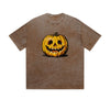Vintage Washed T-Shirt Halloween Pumpkin Skull Face Graphic Print Casual Daily Streetwear Feel lives