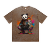 Vintage Washed T-Shirt Cool Panda Graffiti Street Art Graphic Print Casual Daily Streetwear Feel lives