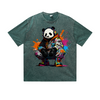 Vintage Washed T-Shirt Cool Panda Graffiti Street Art Graphic Print Casual Daily Streetwear Feel lives