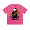 Vintage Washed T-Shirt Cool Panda Graffiti Street Art Graphic Print Casual Daily Streetwear Feel lives