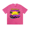 Vintage Washed T-Shirt Holiday Vintage Car Sunset Beach Graphic Print Casual Daily Streetwear Feel lives