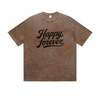 Vintage Washed T-Shirt Happy Forever Motivational Text Graphic Print Casual Daily Streetwear Feel lives