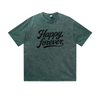 Vintage Washed T-Shirt Happy Forever Motivational Text Graphic Print Casual Daily Streetwear Feel lives