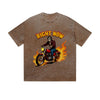 Vintage Washed T-Shirt Right Now Skeleton Motorcycle Flame Graphic Print Casual Daily Streetwear Feel lives