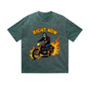 Vintage Washed T-Shirt Right Now Skeleton Motorcycle Flame Graphic Print Casual Daily Streetwear Feel lives