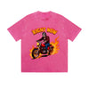 Vintage Washed T-Shirt Right Now Skeleton Motorcycle Flame Graphic Print Casual Daily Streetwear Feel lives