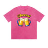 Vintage Washed T-Shirt Cheers Beer Mugs Fun Graphic Print Casual Daily Streetwear Feel lives