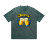Vintage Washed T-Shirt Cheers Beer Mugs Fun Graphic Print Casual Daily Streetwear Feel lives