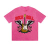 Vintage Washed T-Shirt Rock Roll Guitar Wings Rose Graphic Print Casual Daily Streetwear Feel lives