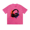 Vintage Washed T-Shirt Headphone Music Paint Splash Graphic Print Casual Daily Streetwear Feel lives