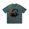 Vintage Washed T-Shirt Headphone Music Paint Splash Graphic Print Casual Daily Streetwear Feel lives